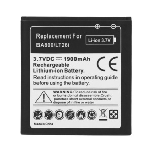 Sony Xperia S LT26i Nozomi Battery Replacement 1900mAh, Model: BA800