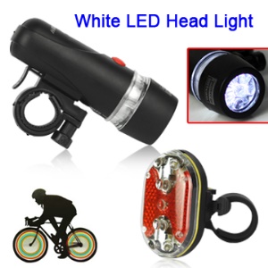 Waterproof White LED Bike Bicycle Head Light + Red Rear Safety Flashlight