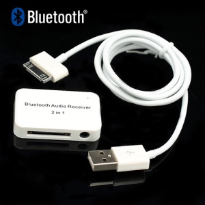 2 In 1 Wireless Bluetooth Audio Receiver Adapter  + 30 Pin OTG Cable for Bluetooth PCs Cellphones PSP - White