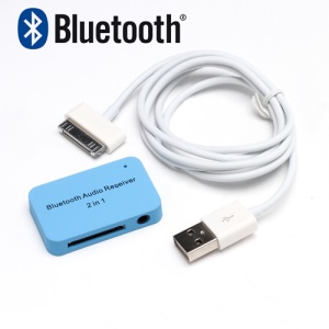 2 In 1 Wireless Bluetooth Audio Receiver Adapter  + 30 Pin OTG Cable for Bluetooth PCs Cellphones PSP - Blue