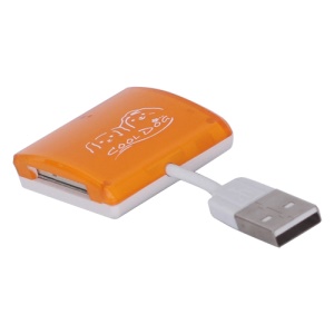 Mini 4 in 1 USB Memory Card Reader for SD/SDHC/SDXC MicroSD MS M2 - Orange
