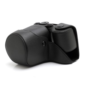 Cross Grain Leather Case Bag for Sony NEX-F3 Camera 16mm 18-55mm - Black