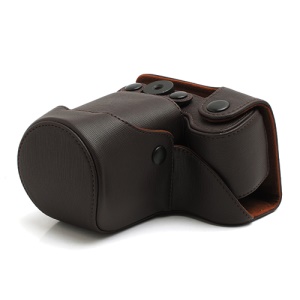 Cross Grain Leather Case Bag for Sony NEX-F3 Camera 16mm 18-55mm - Brown