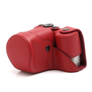 Cross Grain Leather Case Bag for Sony NEX-F3 Camera 16mm 18-55mm - Red