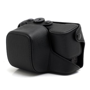 Cross Grain Leather Case Bag with Strap for Sony NEX-6 - Black