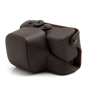 Cross Grain Leather Case Bag with Strap for Sony NEX-6 - Brown