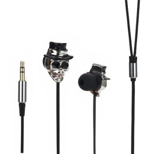 Metallic Skeleton Skull with Hat In-ear Stereo Earphones for iPod iPad MP3 CD etc - Silver / Black