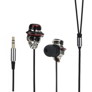 Metallic Skull with Hat In-ear 3.5mm Headphones Earphones for iPod iPad MP3 CD etc - Silver / Red