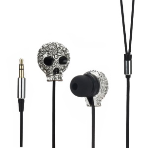 Metal Skull Swarovski Crystal In-Ear Headphone for iPod iPad MP3 CD etc - Silver