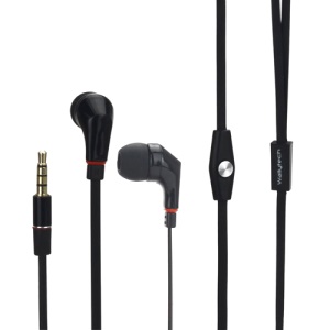 Wallytech WHF-111 Flat Cable In-Ear Earphone for iPhone 5 4S 4 Samsung i9300 Blackberry HTC LG Motorola - Black