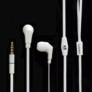Wallytech WHF-111 Flat Cable In-Ear Earphone for iPhone 5 4S 4 Samsung i9300 Blackberry HTC LG Motorola - White