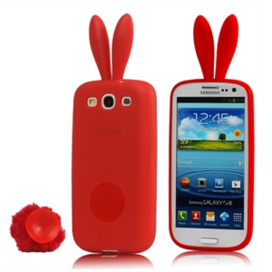Cute Rabbit Ears Tail TPU Case for Samsung Galaxy S 3 / III I9300 - Red