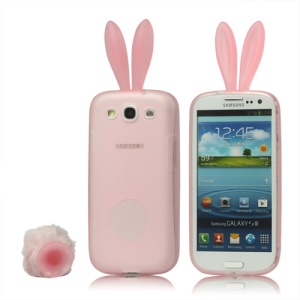 Cute Rabbit Ears Tail TPU Case for Samsung Galaxy S 3 / III I9300 - Pink
