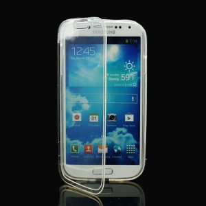 Folio Flip TPU Back Case w/ Front Cover for Samsung Galaxy S IV S4 i9500 i9505 - Transparent
