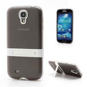 Frosted Tpu Gel Case w/ Detachable Plastic Frame & Stand for Samsung Galaxy S IV S4 i9500 i9502 i9505 - Grey
