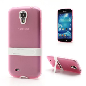 Frosted Tpu Gel Case w/ Detachable Plastic Frame & Stand for Samsung Galaxy S IV S4 i9500 i9502 i9505 - Pink
