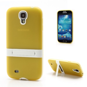 Frosted Tpu Gel Case w/ Detachable Plastic Frame & Stand for Samsung Galaxy S IV S4 i9500 i9502 i9505 - Yellow