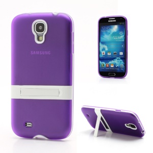 Frosted Tpu Gel Case w/ Detachable Plastic Frame & Stand for Samsung Galaxy S IV S4 i9500 i9502 i9505 - Purple