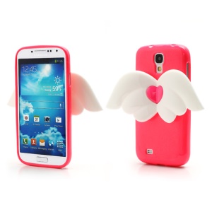 3D Baby Angel Wing Glitter Powder TPU Jelly Case for Samsung Galaxy S IV S4 i9500 i9502 i9505 - Hot Pink