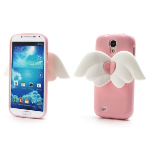 3D Baby Angel Wing Glitter Powder TPU Jelly Case for Samsung Galaxy S IV S4 i9500 i9502 i9505 - Pink