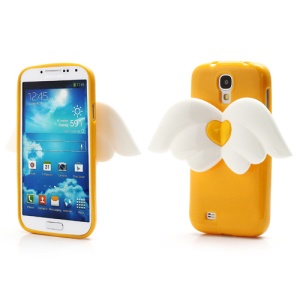 3D Baby Angel Wing Glitter Powder TPU Jelly Case for Samsung Galaxy S IV S4 i9500 i9502 i9505 - Yellow