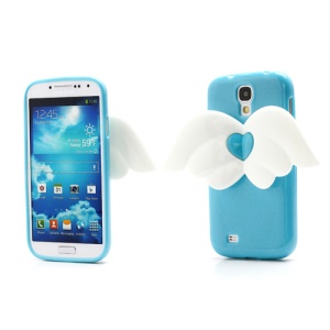 3D Baby Angel Wing Glitter Powder TPU Jelly Case for Samsung Galaxy S IV S4 i9500 i9502 i9505 - Blue