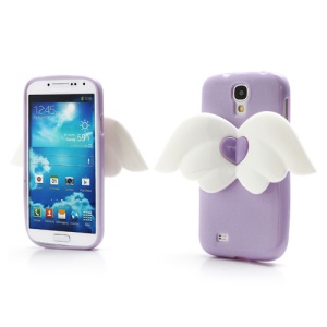3D Baby Angel Wing Glitter Powder TPU Jelly Case for Samsung Galaxy S IV S4 i9500 i9502 i9505 - Purple