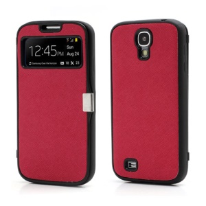 Folio Style Magnetic Leather Coated TPU Gel Case for Samsung Galaxy S IV S4 i9500 i9502 i9505 - Red