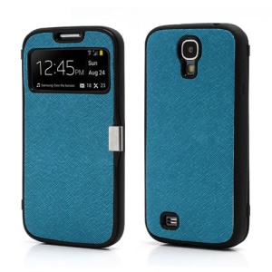 Folio Style Magnetic Leather Coated TPU Gel Case for Samsung Galaxy S IV S4 i9500 i9502 i9505 - Blue