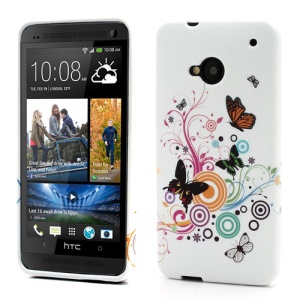 Colorized Butterflies Circle TPU Gel Cover for HTC One M7 801e