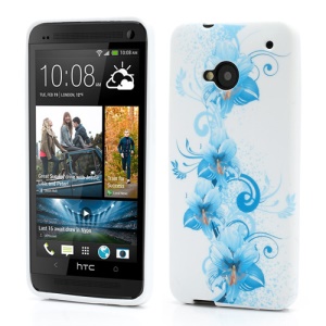 Blue Lily Flowers Gel TPU Case Cover for HTC One M7 801e