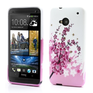 Pink Plum Blossom TPU Case Cover for HTC One M7 801e