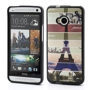 Colorized Stripe Eiffel Tower TPU Cover Case for HTC One M7 801e