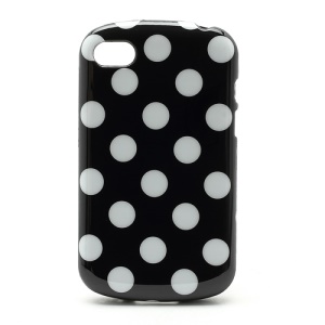 Polka Dots Jelly TPU Case Cover for BlackBerry Q10 - White Dots / Black