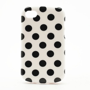 Polka Dots Jelly TPU Case Cover for BlackBerry Q10 - Black Dots / White
