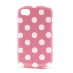 Polka Dots Jelly TPU Case Cover for BlackBerry Q10 - White Dots / Pink
