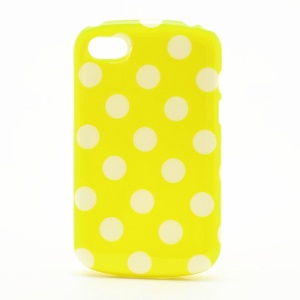 Polka Dots Jelly TPU Case Cover for BlackBerry Q10 - White Dots / Yellow