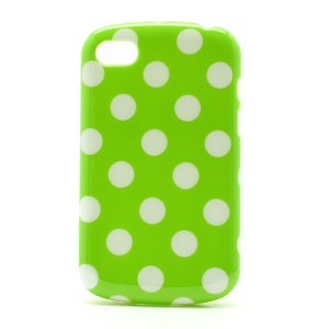 Polka Dots Jelly TPU Case Cover for BlackBerry Q10 - White Dots / Green