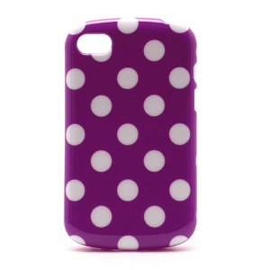 Polka Dots Gel TPU Case Cover for BlackBerry Q10 - White Dots / Purple