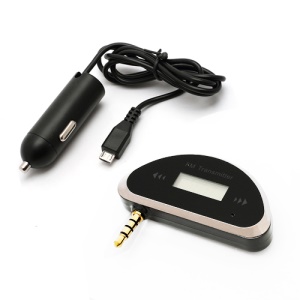 Universal 3.5mm Wireless Audio FM Transmitter with Mic + Car Charger for Smartphone MP3 MP4