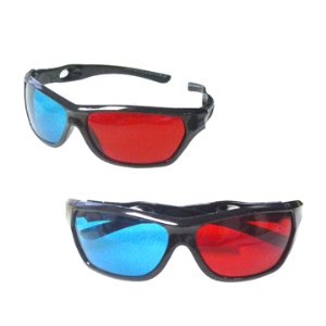 Re-useable Sport Style Plastic Frame Resin Lens Anaglyph Red &amp; Blue 3D Glasses