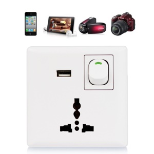 USB Wall Power Supply Socket with Power Switch