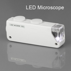 Handheld 160X-200X Zoom LED Lighted Pocket Microscope Magnifier Loupe