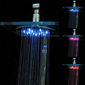 Square Glass Temperature Sensor 3-Color LED Shower Head (Blue / Pink / Red)