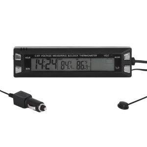 In-Out Digital LED Thermometer Time Clock Car 12V/24V Voltage Monitor + Power EC30