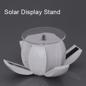Foldable Rotating Solar Powered Display Stand Turn Table for Phone Jewelry Watch etc - White