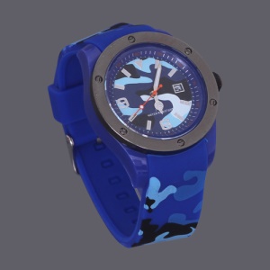 Unisex Hidden Camouflage Silicon Rubber Strap Quartz Digital Watch - Dark Blue