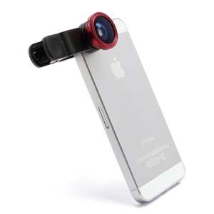 Universal Clip 3 in 1 Fisheye-lens & Wide-angle & Macro Lens Kit for iPhone / iPad / Samsung / HTC / LG Phone - Black / Red