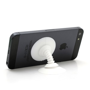 Powerful Dual Suction Silicone Stand Holder Cable Winder for iPhone Smartphones etc - White