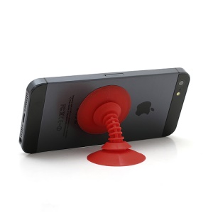 Powerful Dual Suction Silicone Stand Holder Cable Winder for iPhone Smartphones etc - Red